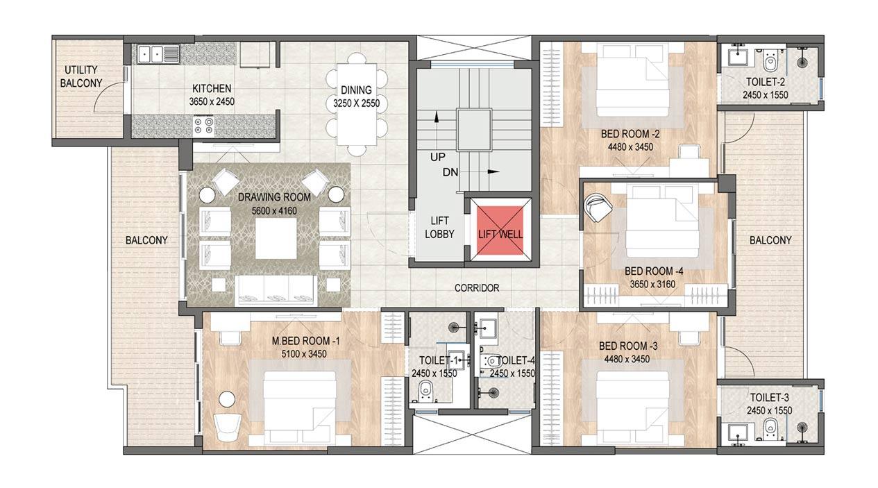 DLF City Phase 1 Independent Floors 4 BHK+SQ+ST floor plan