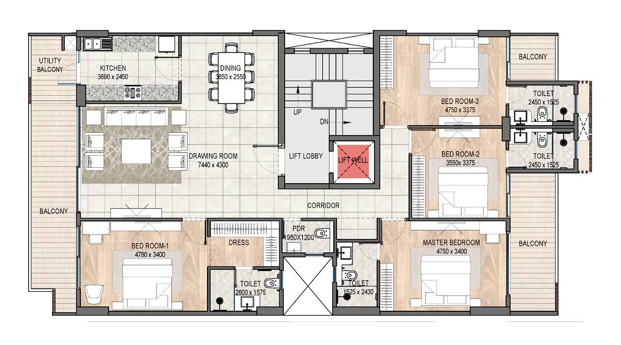 DLF City Phase 1 Independent Floors 4 BHK+SQ+ST floor plan