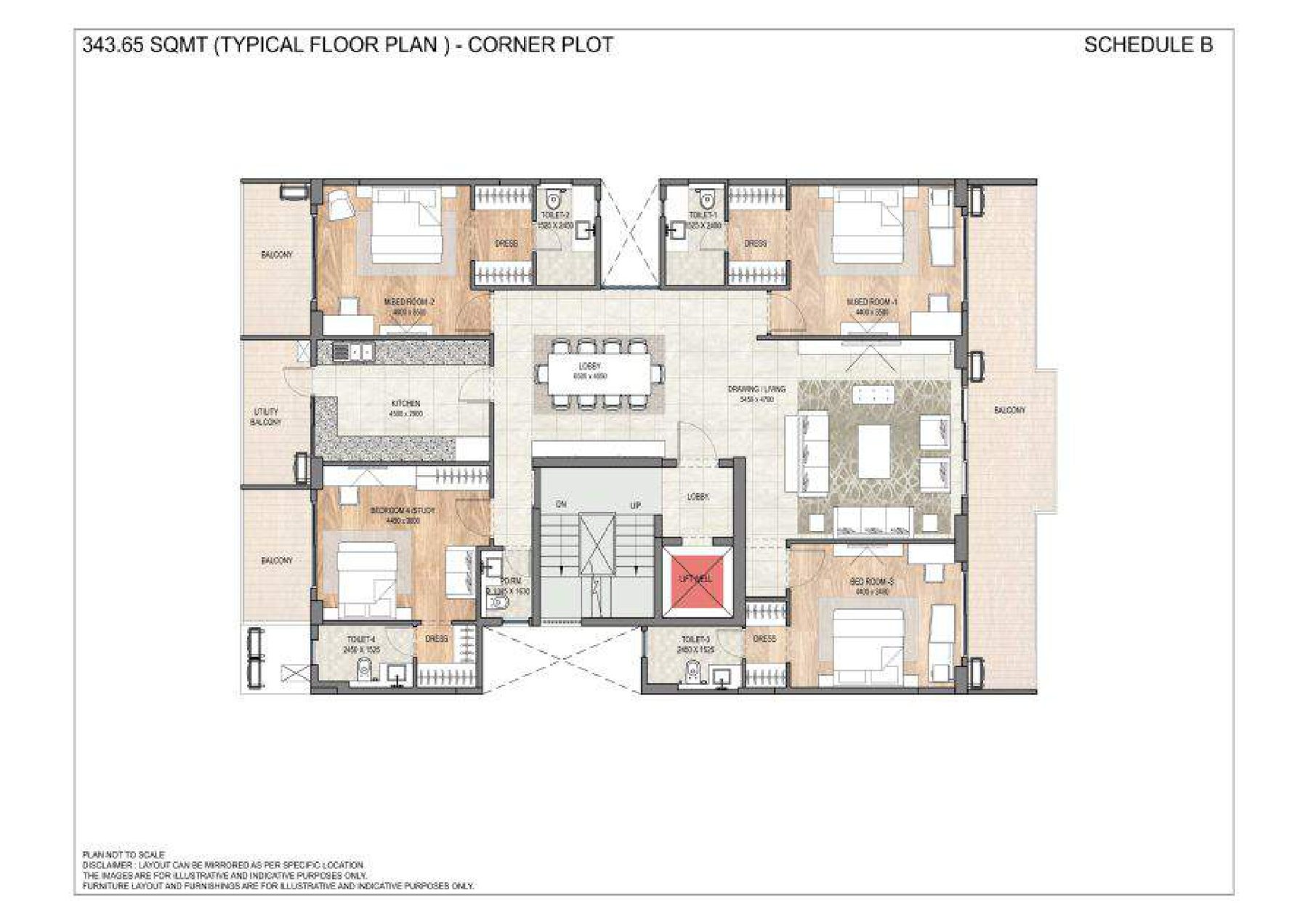 DLF Garden City Floors 343.65 sq m - Typical Floor (Corner Plot) floor plan