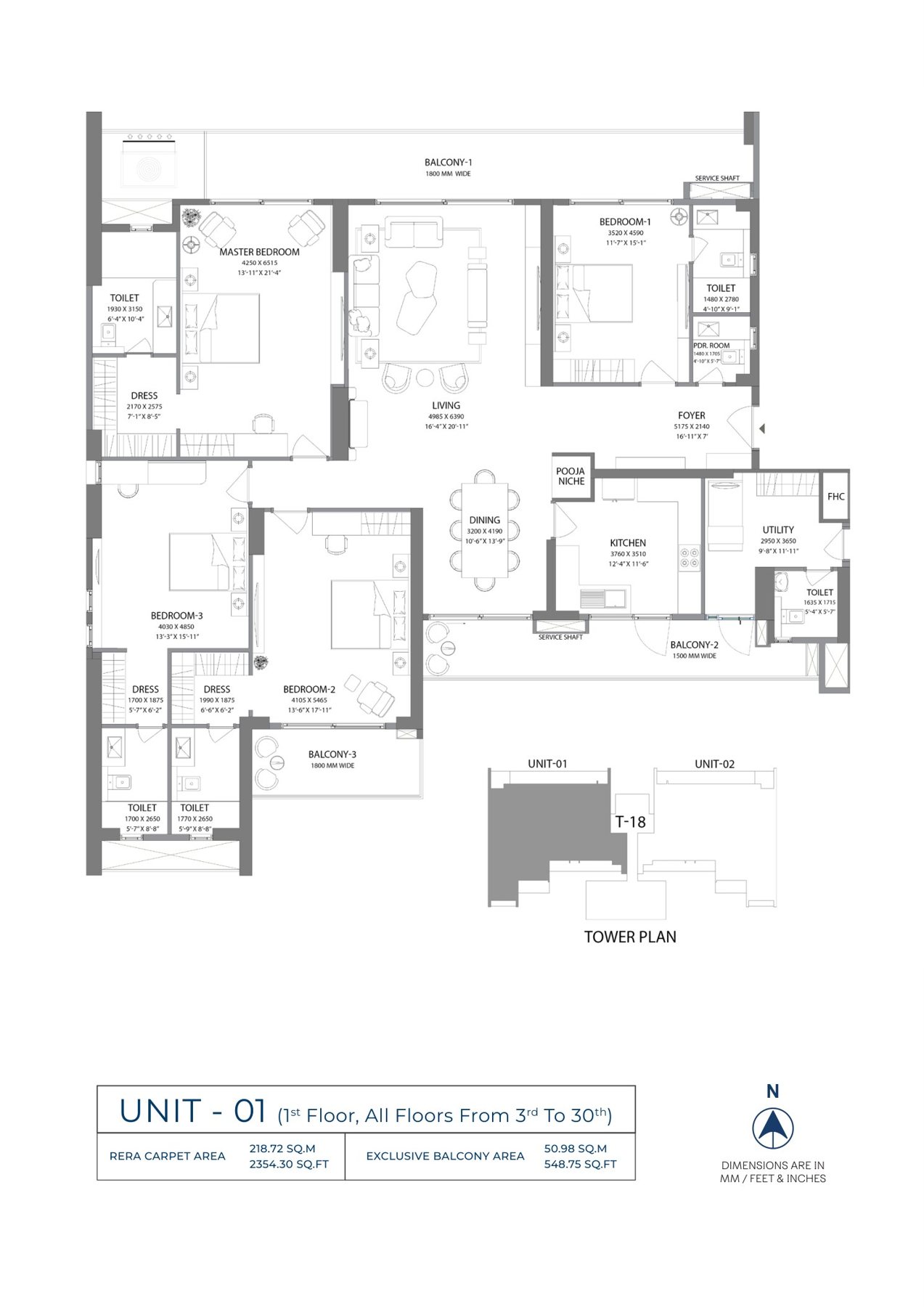 Experion Windchants Nova 4 BHK Unit 01 - (carpet) floor plan