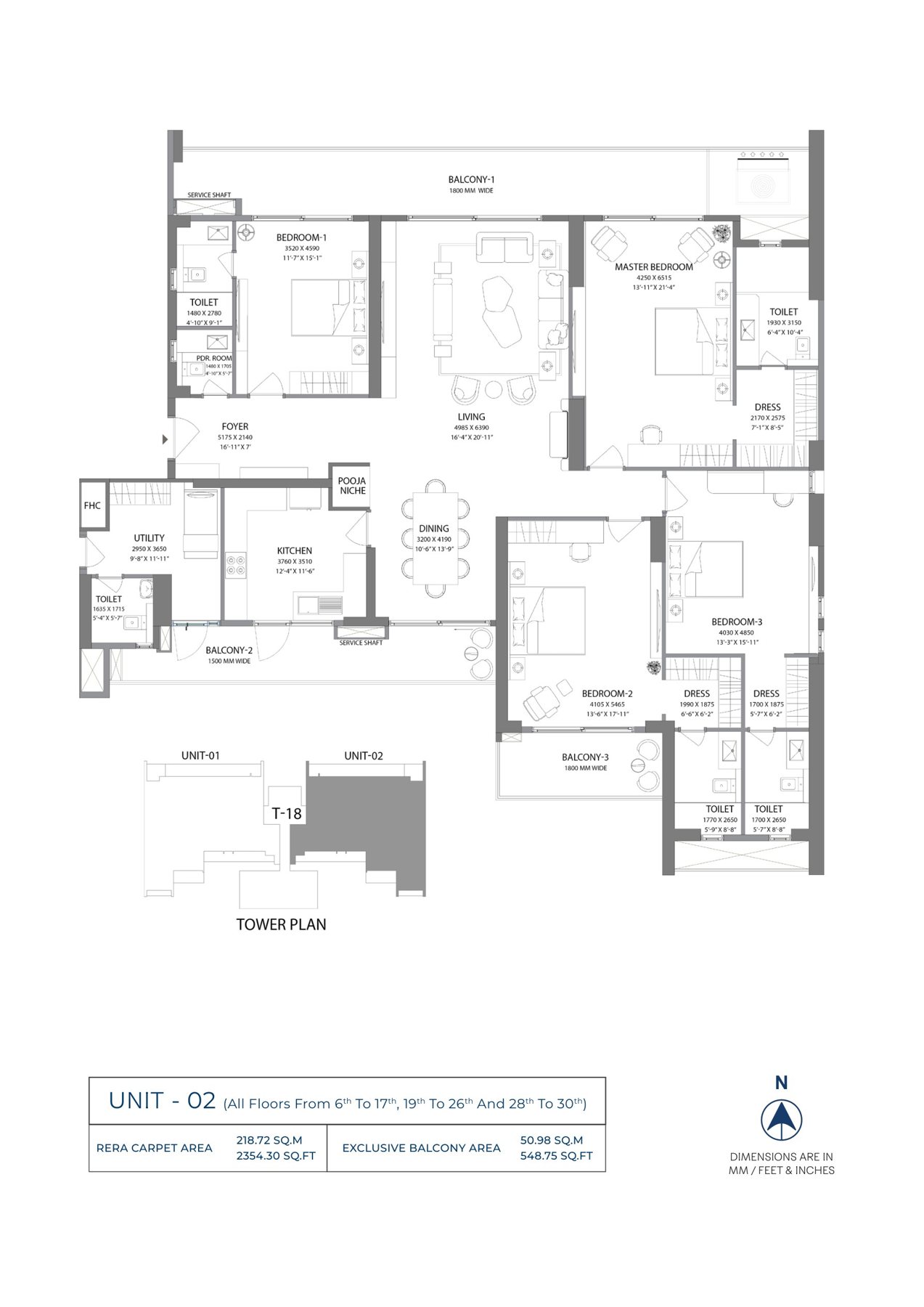 Experion Windchants Nova 4 BHK Unit 02 - (carpet) floor plan