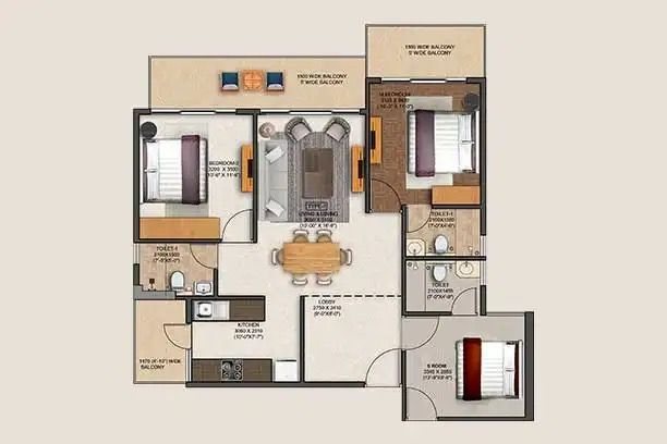 JMS Silver Living 2 BHK floor plan