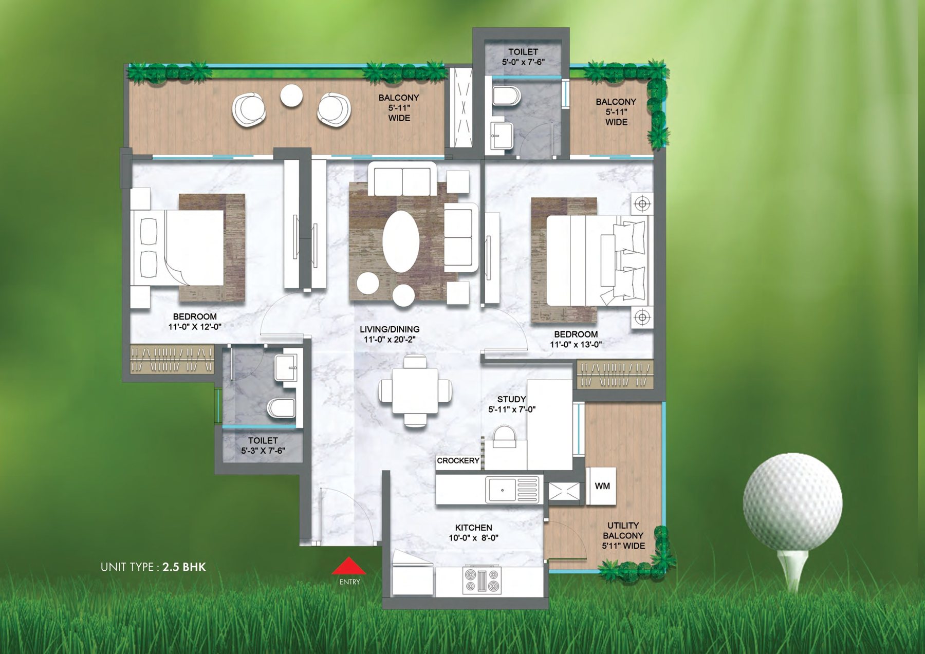 M3M Golf Hills 2.5 BHK floor plan