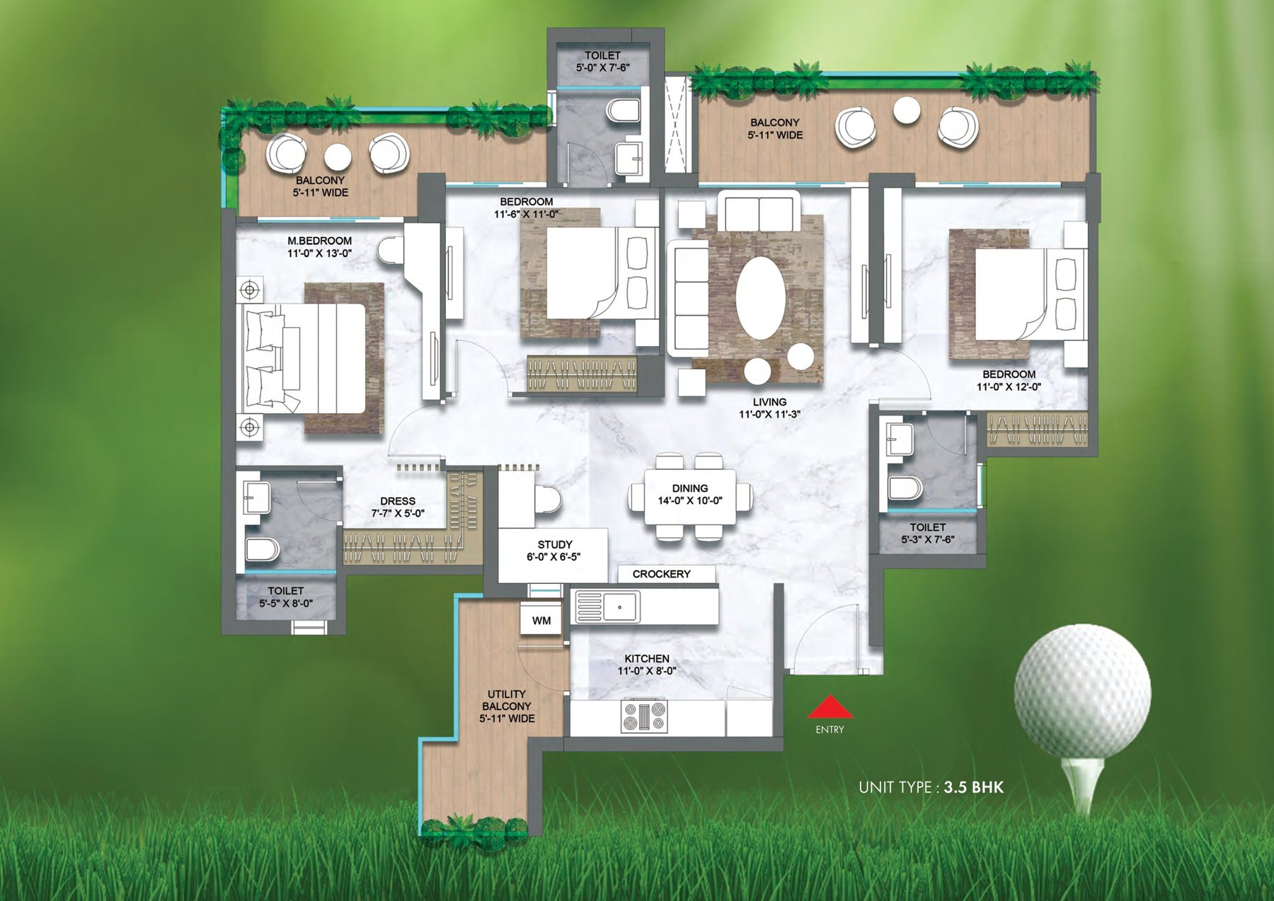 M3M Golf Hills 3.5 BHK floor plan