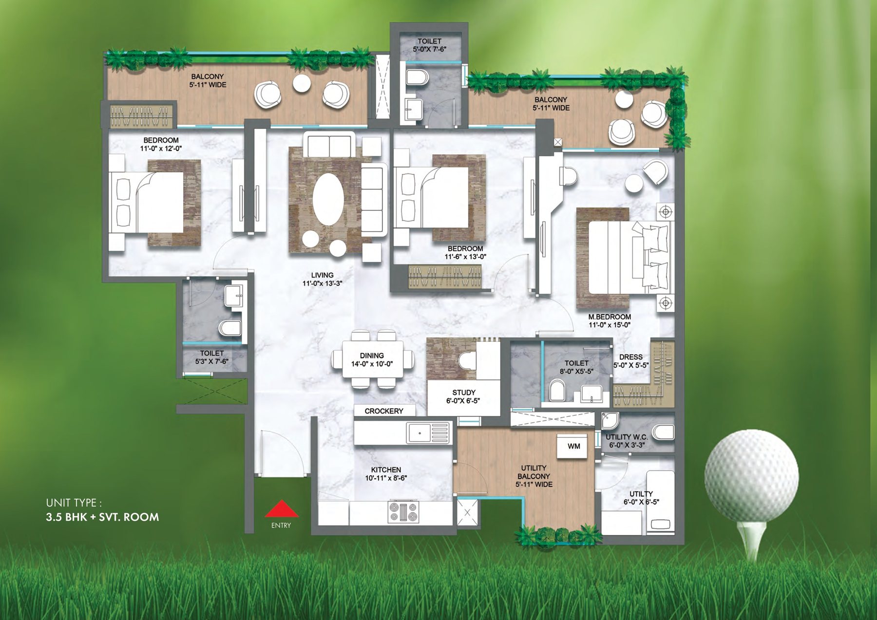 M3M Golf Hills 3.5 BHK + SQ floor plan