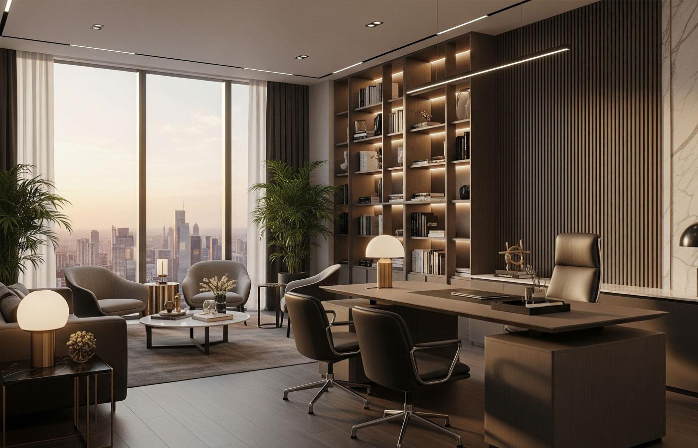 Home study with built-in shelving