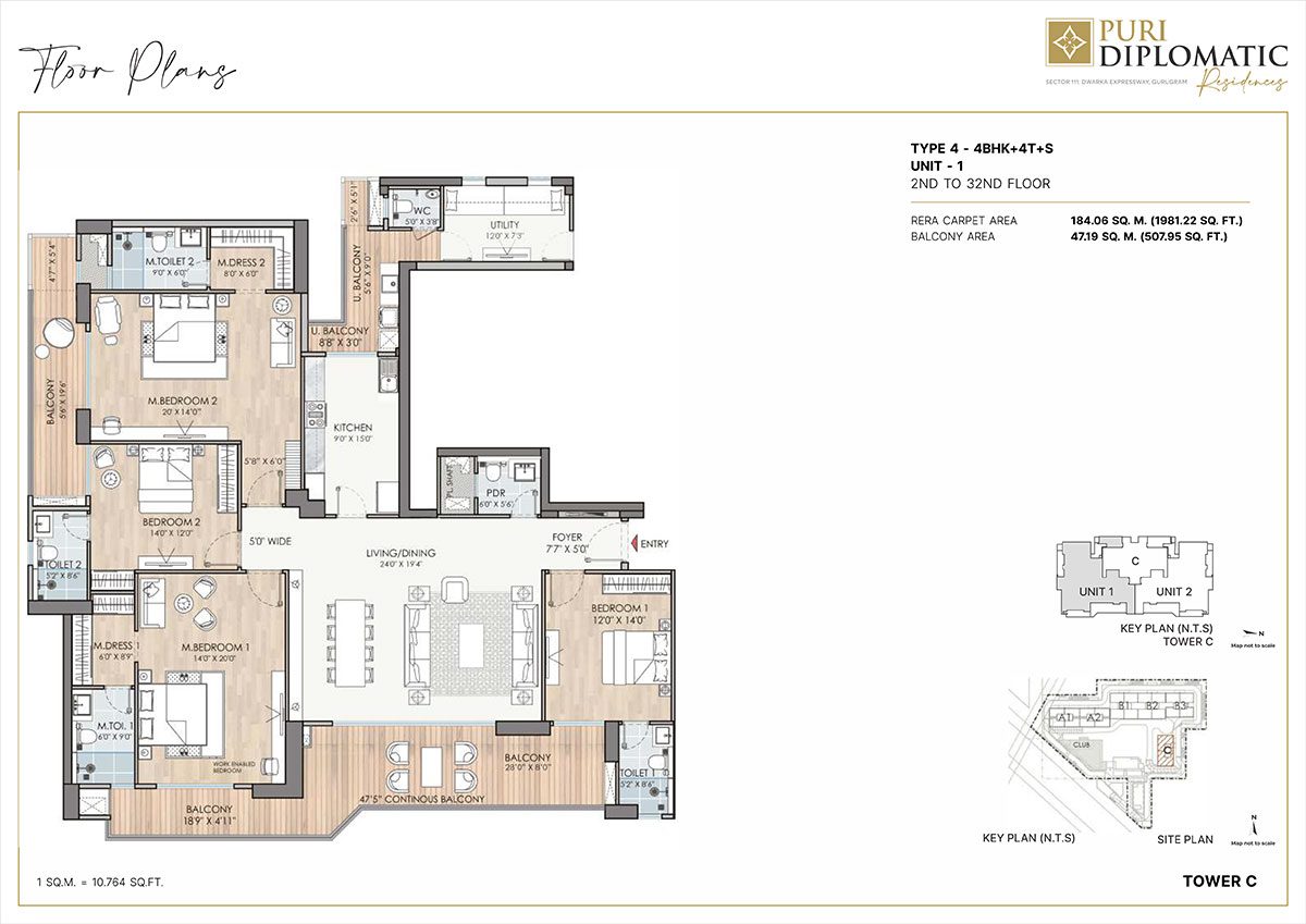 Puri Diplomatic Residences 4.5 BHK floor plan