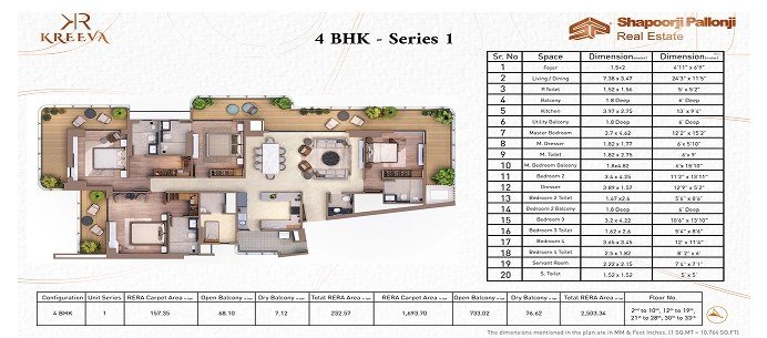 Shapoorji Pallonji The Dualis 4 BHK - (Series 1) floor plan