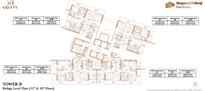 Shapoorji Pallonji The Dualis Tower B (3 BHK) - Refuge Level Plan, 11th & 20th floors floor plan