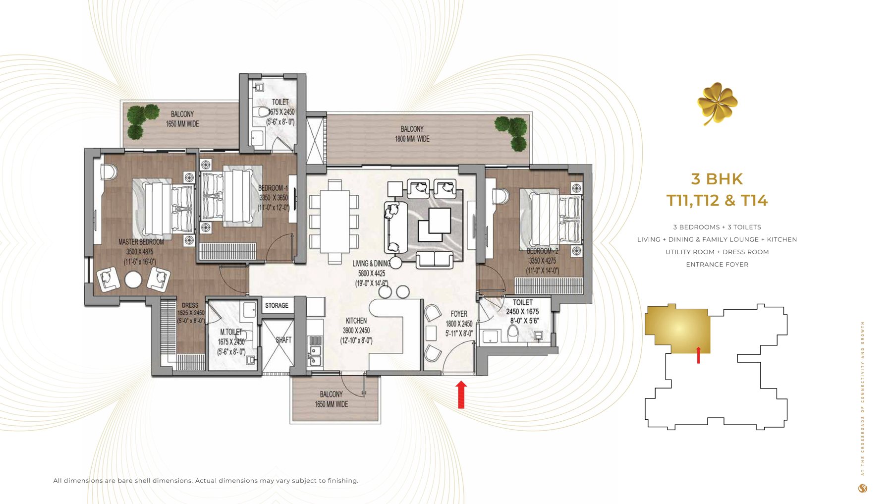 Signature Global Cloverdale SPR 3 BHK - Towers T11, T12 & T14 floor plan