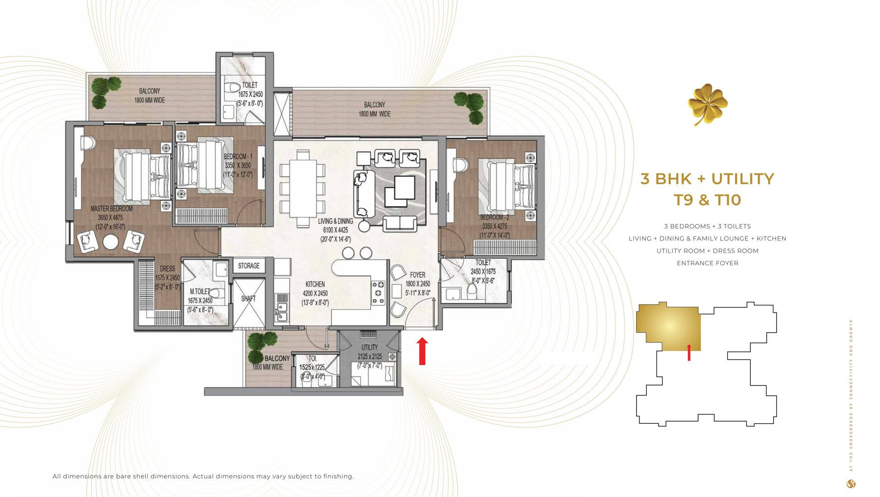 Signature Global Cloverdale SPR 3 BHK + Utility - Towers T9 & T10 floor plan
