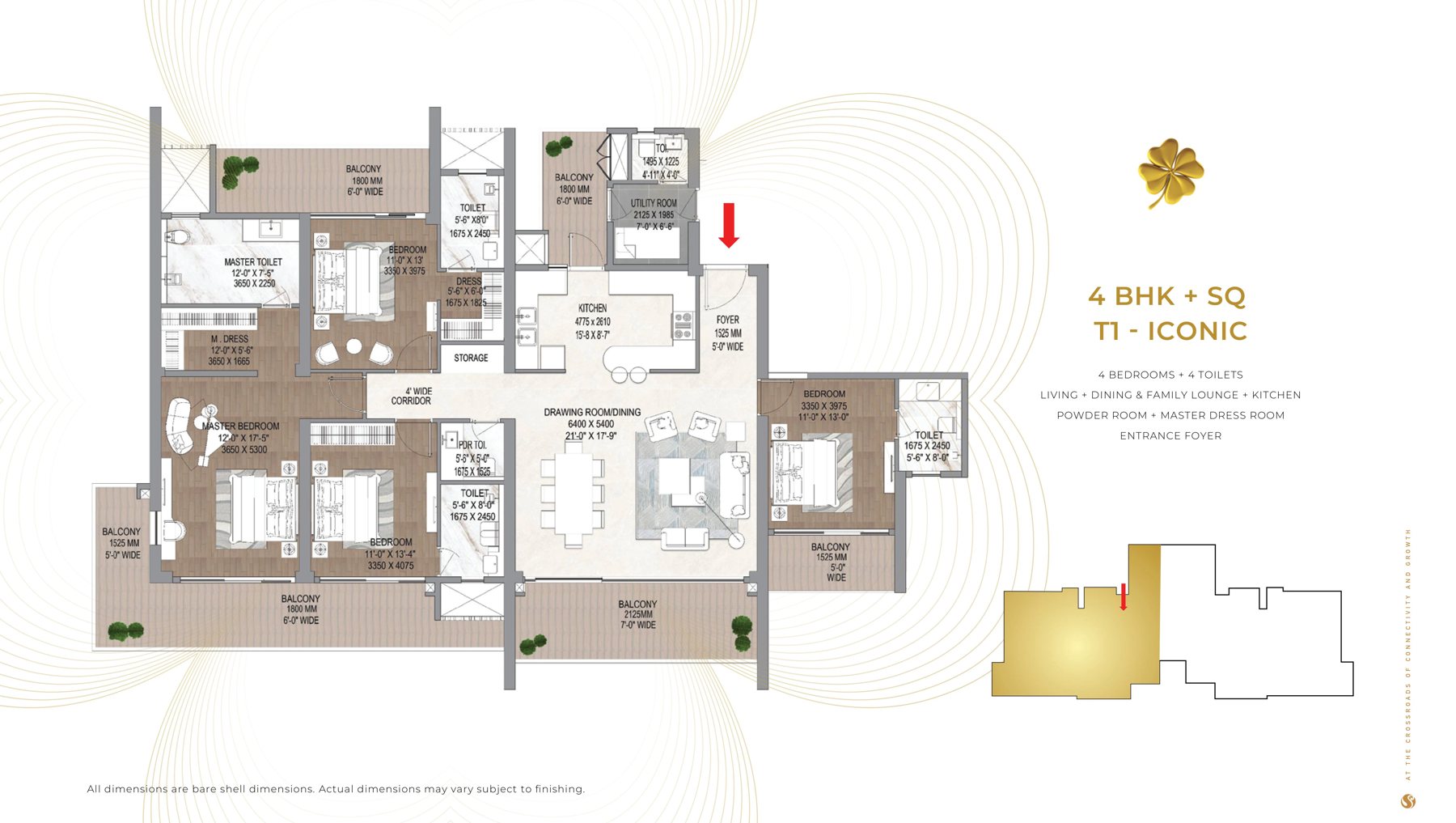 Signature Global Cloverdale SPR 4 BHK + SQ - Tower T1 (Iconic) floor plan
