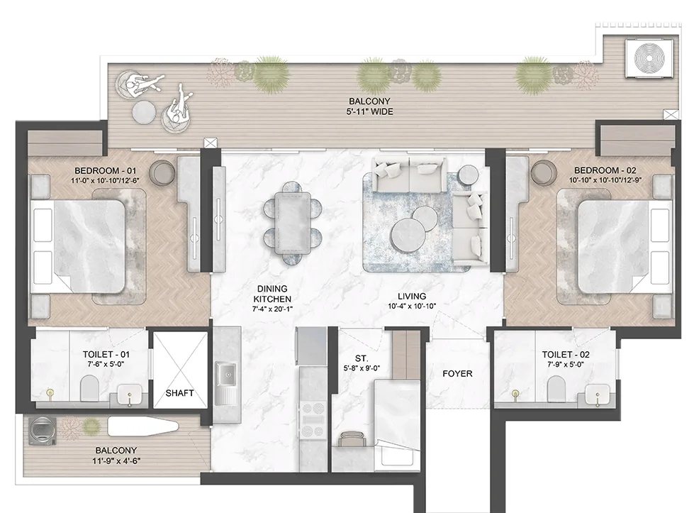 Smartworld Nature's Court Type A - 2.5 BHK floor plan