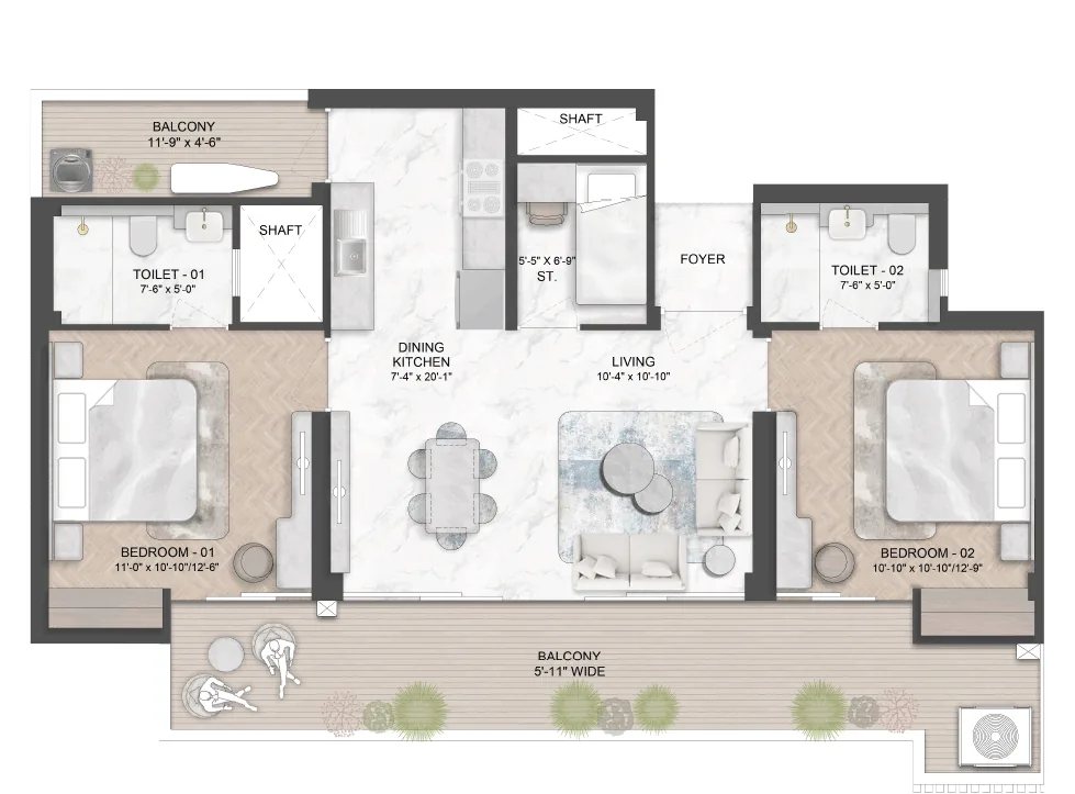 Smartworld Nature's Court Type C - 1.5 BHK floor plan