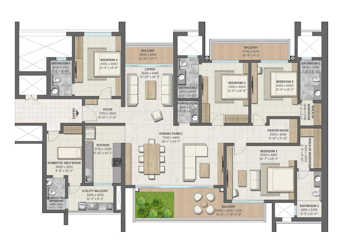 Sobha Aranya 4 BHK floor plan