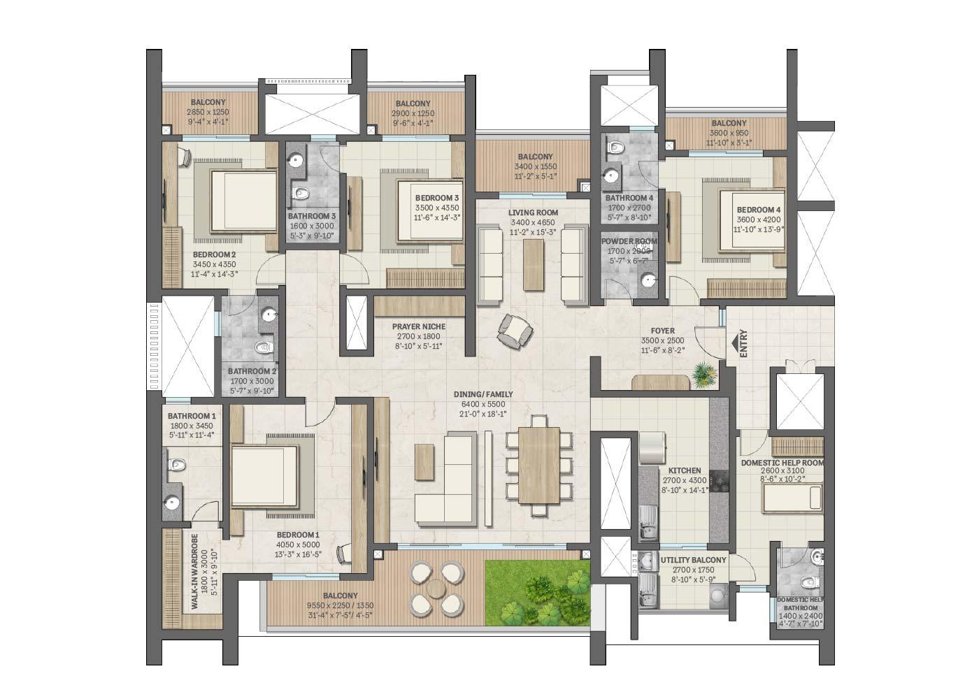 Sobha Aranya 4 BHK floor plan