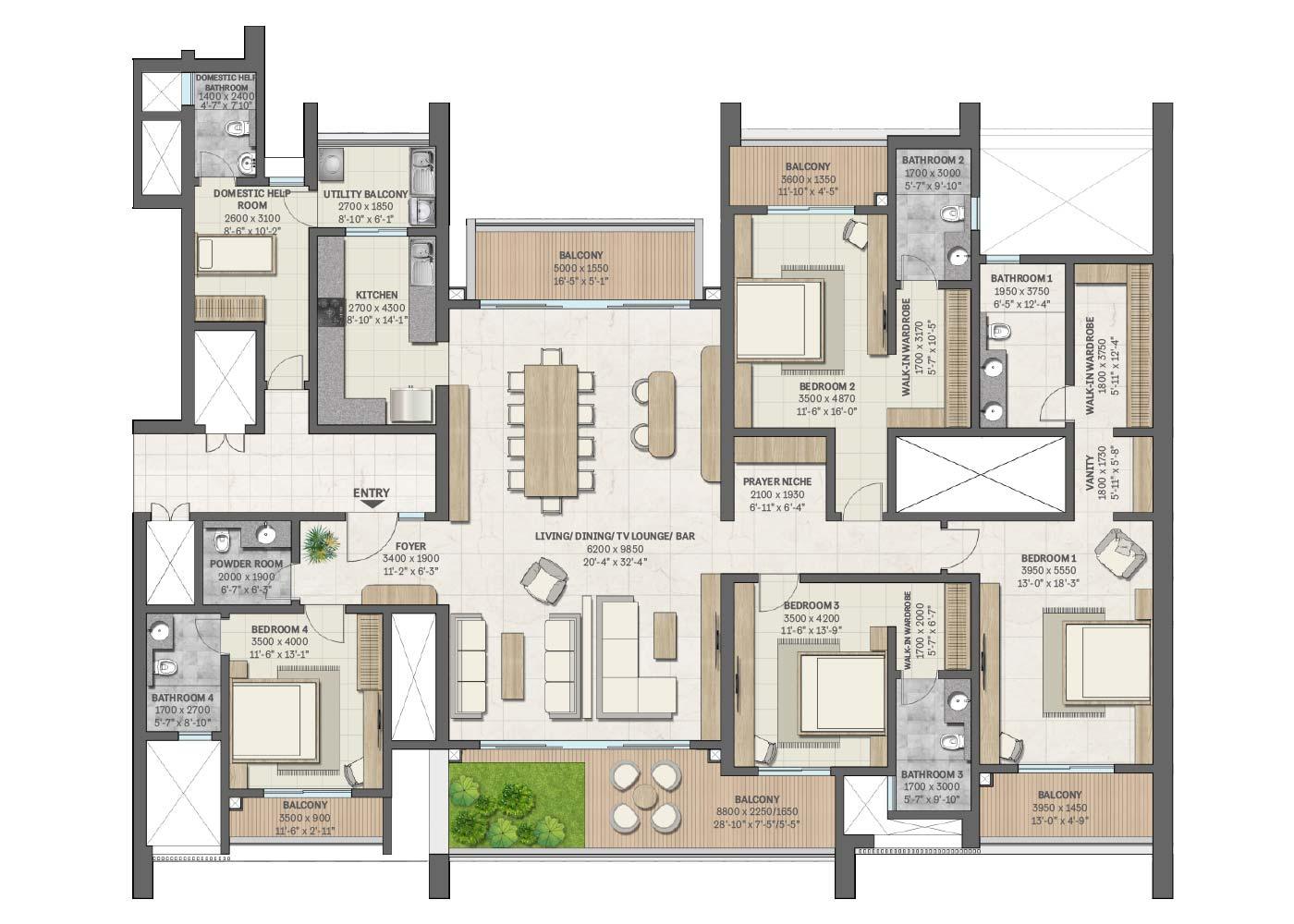 Sobha Aranya 4 BHK floor plan