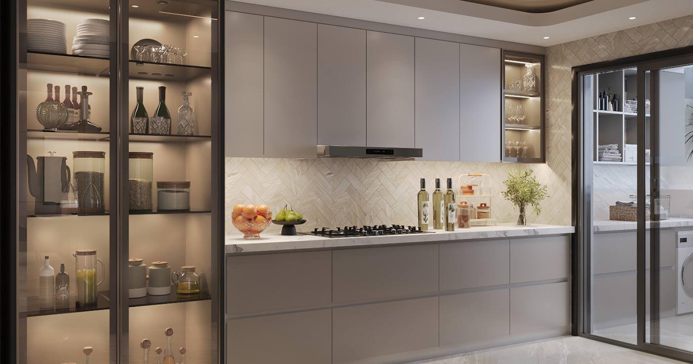 Modern kitchen with tall storage