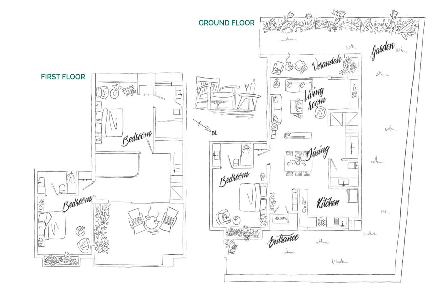 Vianaar Dappled Light Estate 3 BHK villa: ground and first floor floor plan