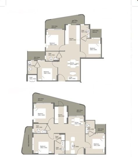 WAL Serenity 92 Unit Type 1 · 3 BHK floor plan