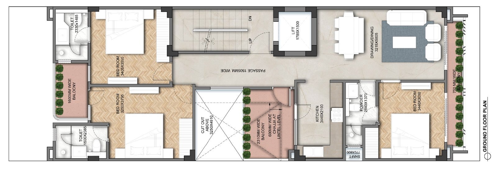 Agrante Vanmaya 3 BHK - Unit Type 1, ground floor plan floor plan