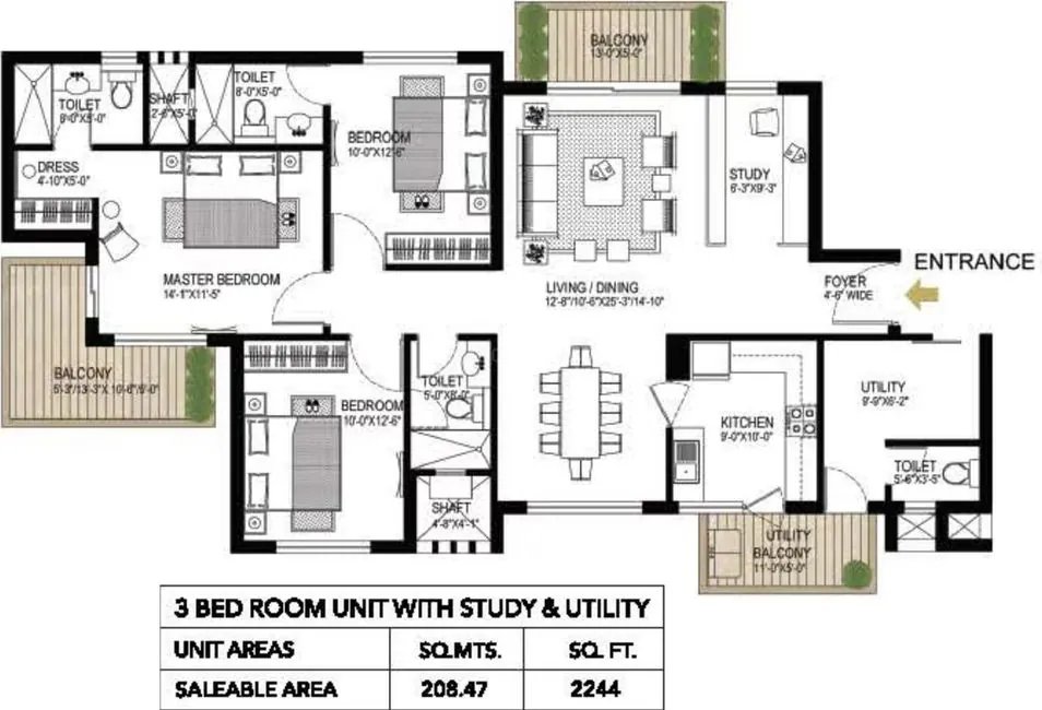 AlphaG Gurgaon One 3 BHK - saleable floor plan