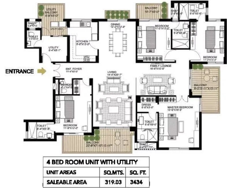 AlphaG Gurgaon One 4 BHK + utility - saleable floor plan