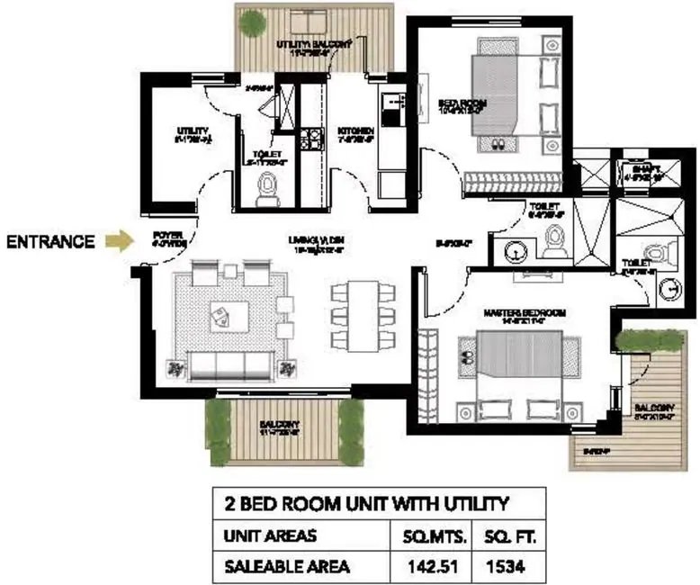 AlphaG Gurgaon One 2 BHK - saleable floor plan