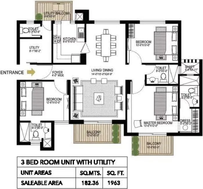 AlphaG Gurgaon One 3 BHK - saleable floor plan