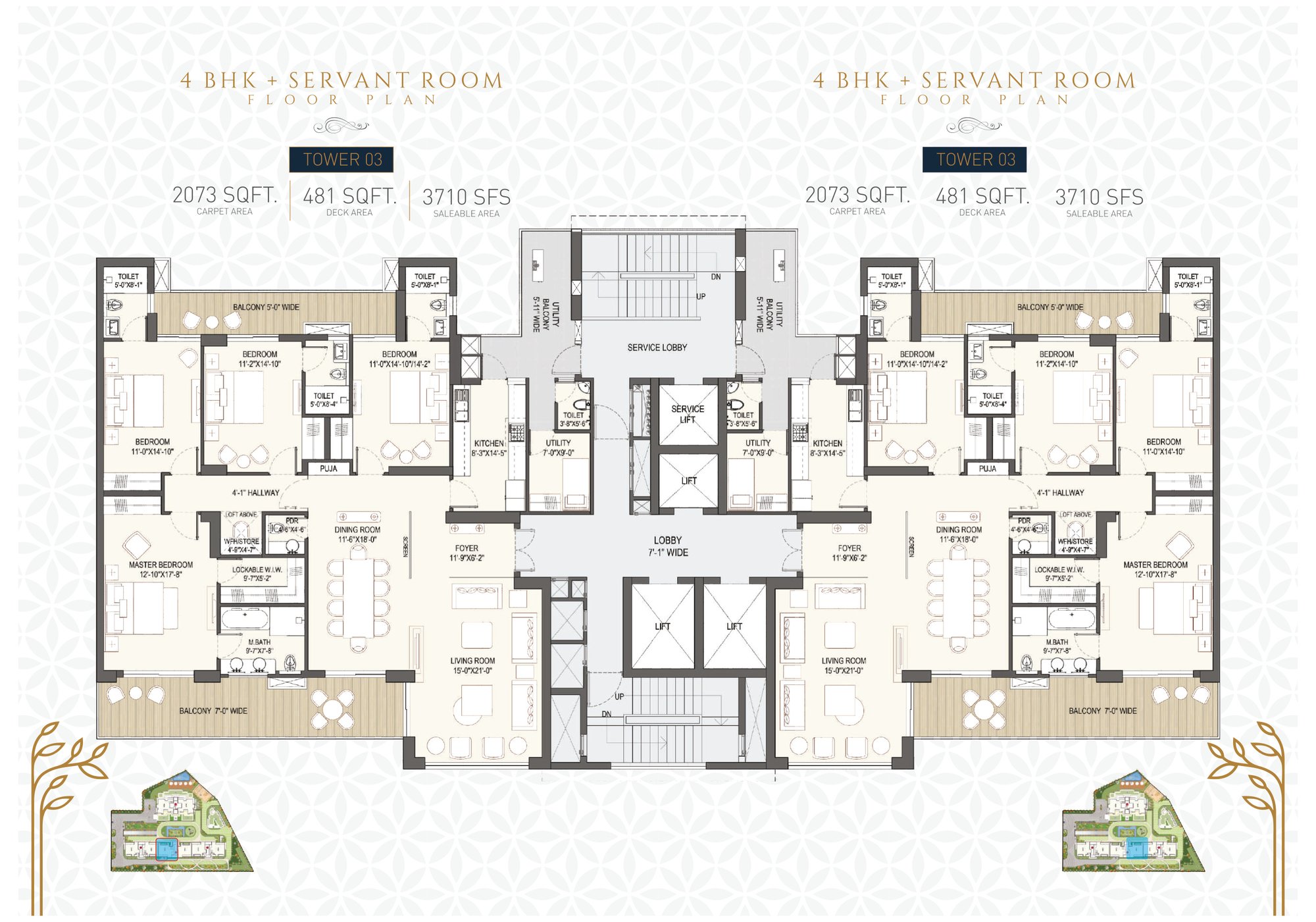 Anant Raj The Estate Residences 4 BHK + Servant (Tower 3) - super floor plan