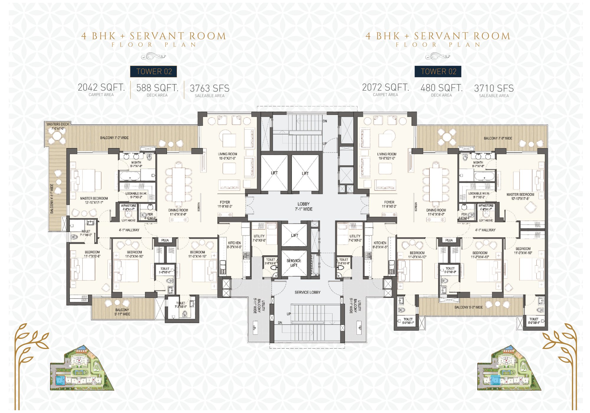Anant Raj The Estate Residences 4 BHK + Servant (Tower 2) - 3,710 - super floor plan