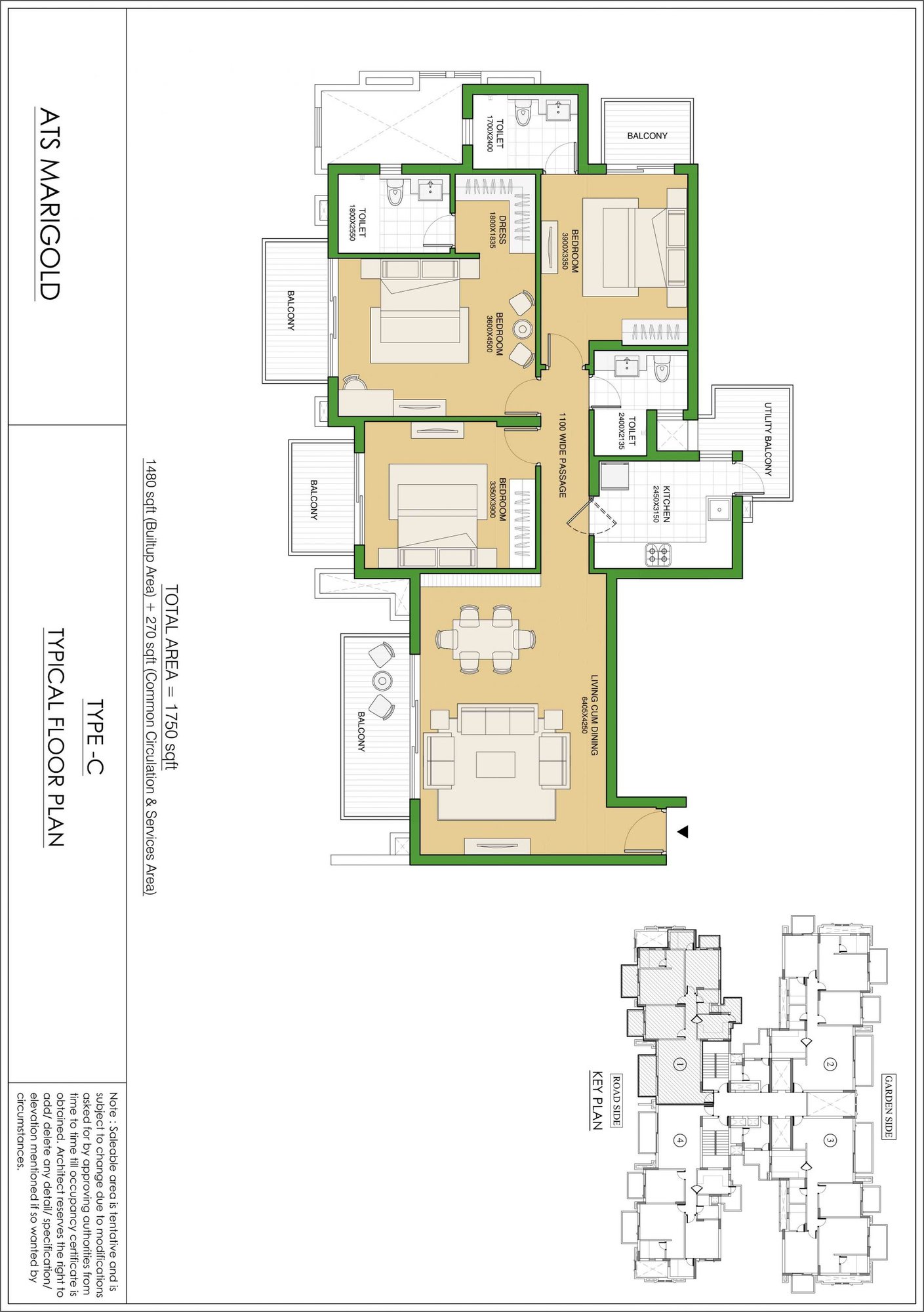 ATS Marigold 3 BHK - super (Type C) floor plan