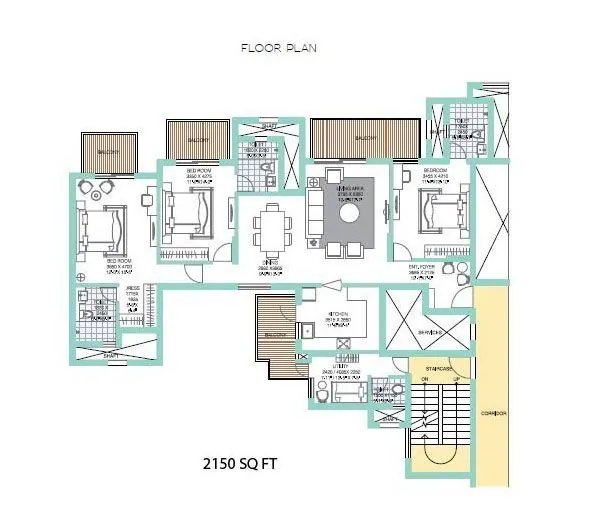 ATS Tourmaline 3 BHK + SQ - super floor plan