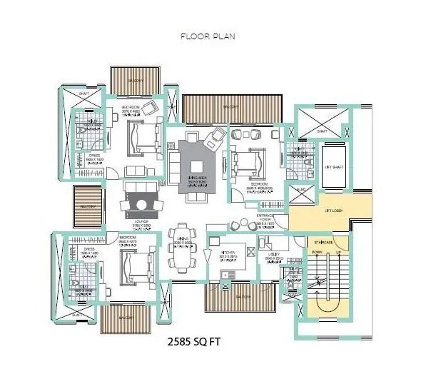 ATS Tourmaline 3 BHK + Family Lounge + SQ - super floor plan
