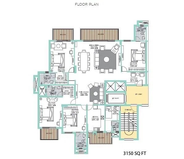 ATS Tourmaline 4 BHK + Family Lounge + SQ - super floor plan