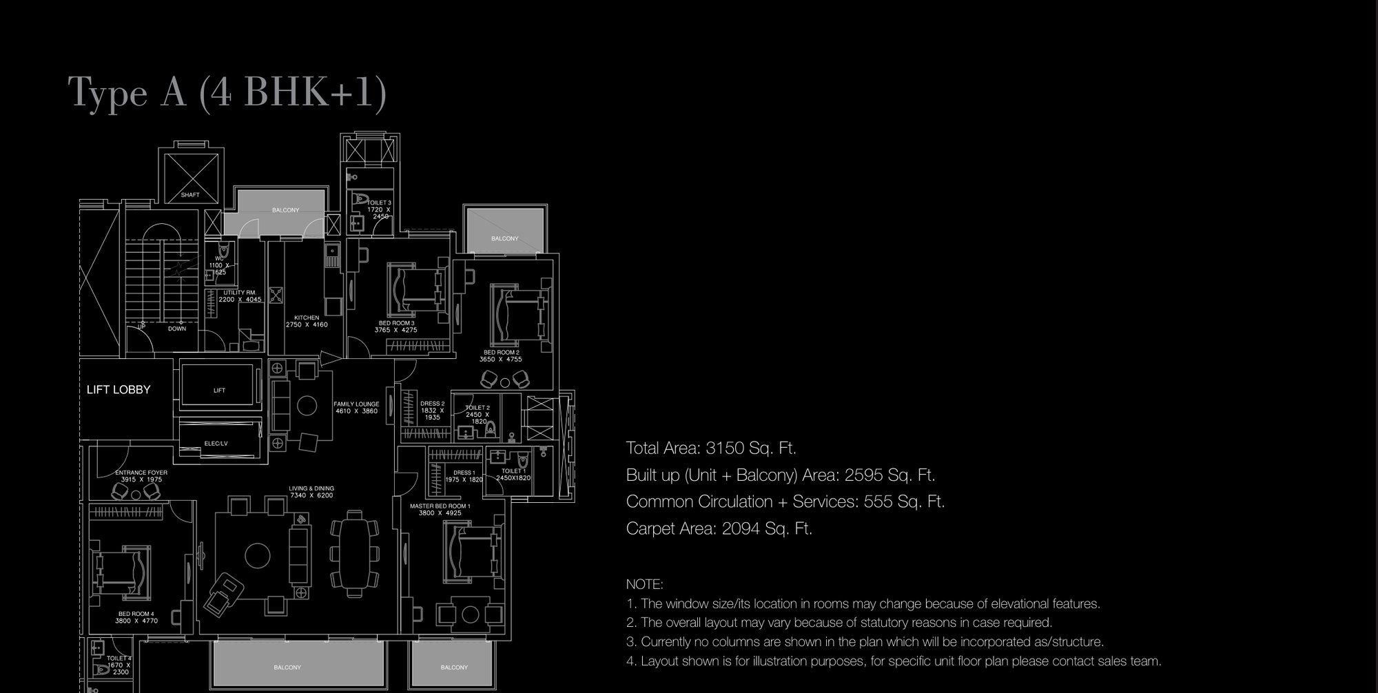 ATS Triumph 4 BHK + Servant - super (Type A) floor plan