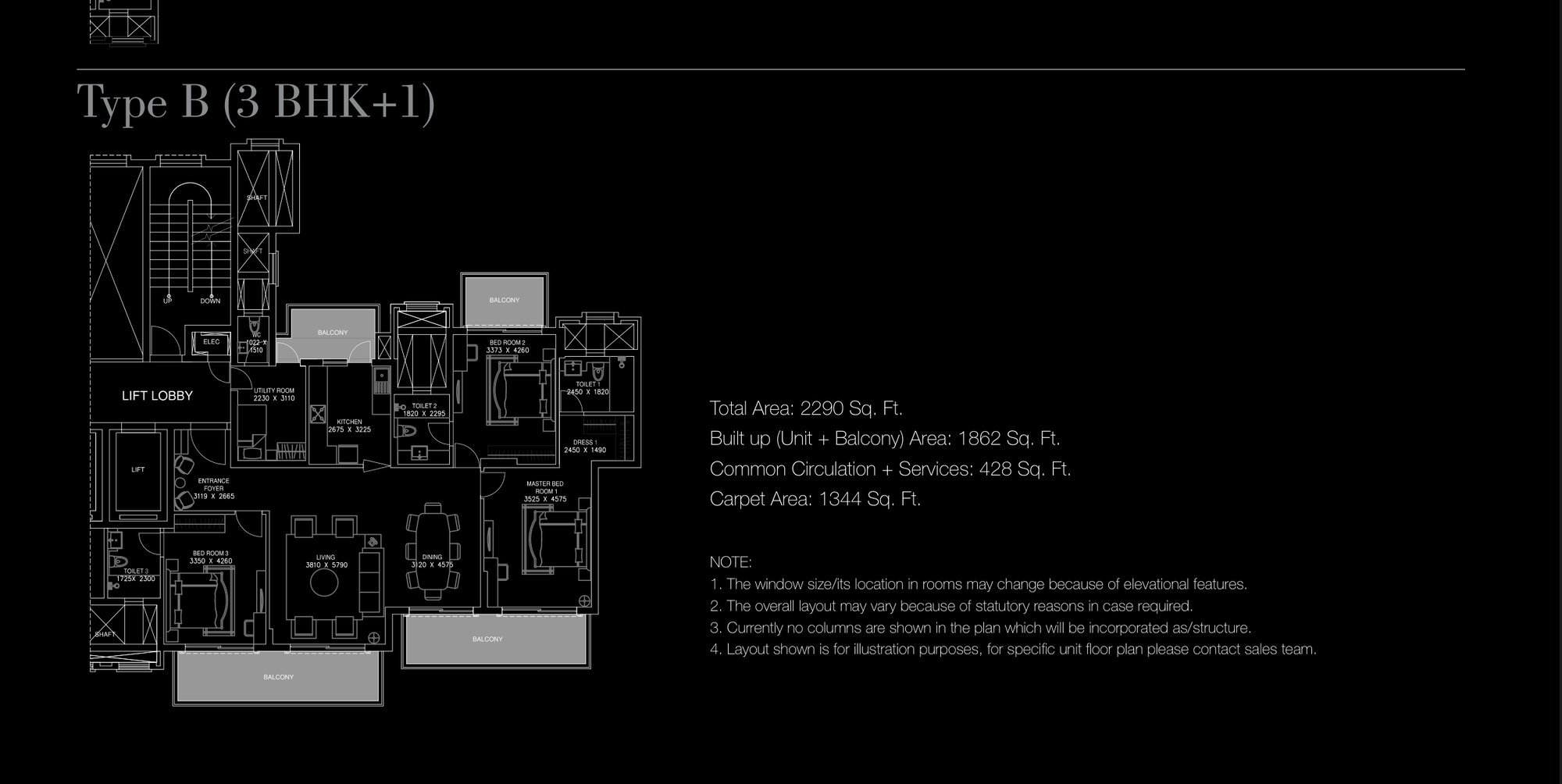 ATS Triumph 3 BHK + Servant - super (Type B) floor plan