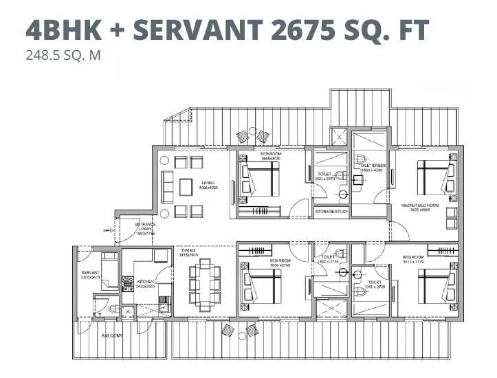 Bestech Altura 4 BHK + servant floor plan