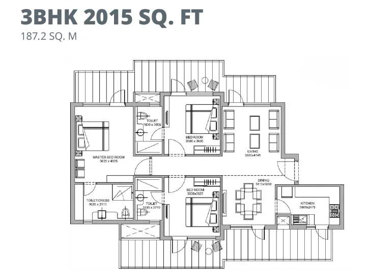 Bestech Altura 3 BHK floor plan
