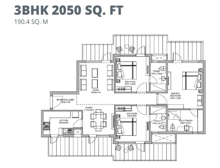 Bestech Altura 3 BHK floor plan