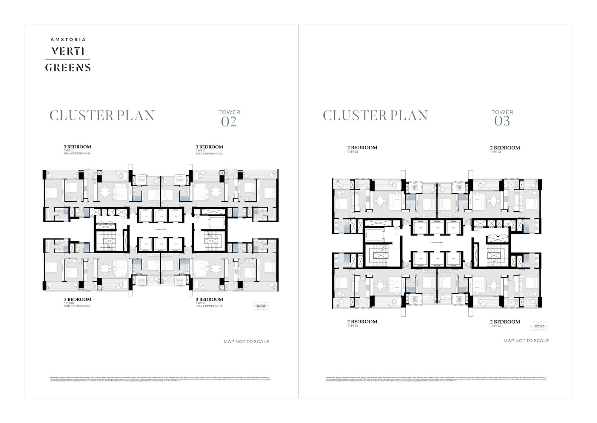 BPTP Amstoria Verti-Greens Cluster plans - Tower 2 (3 BHK) and Tower 3 (2 BHK) floor plan
