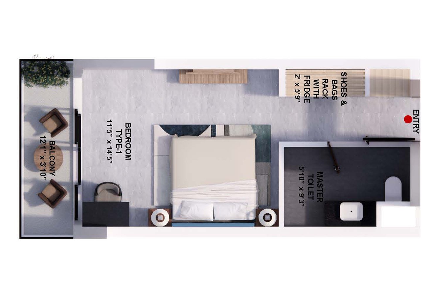 Cliffton Valley Studio (Block H): about carpet, 372 sq ft built-up floor plan