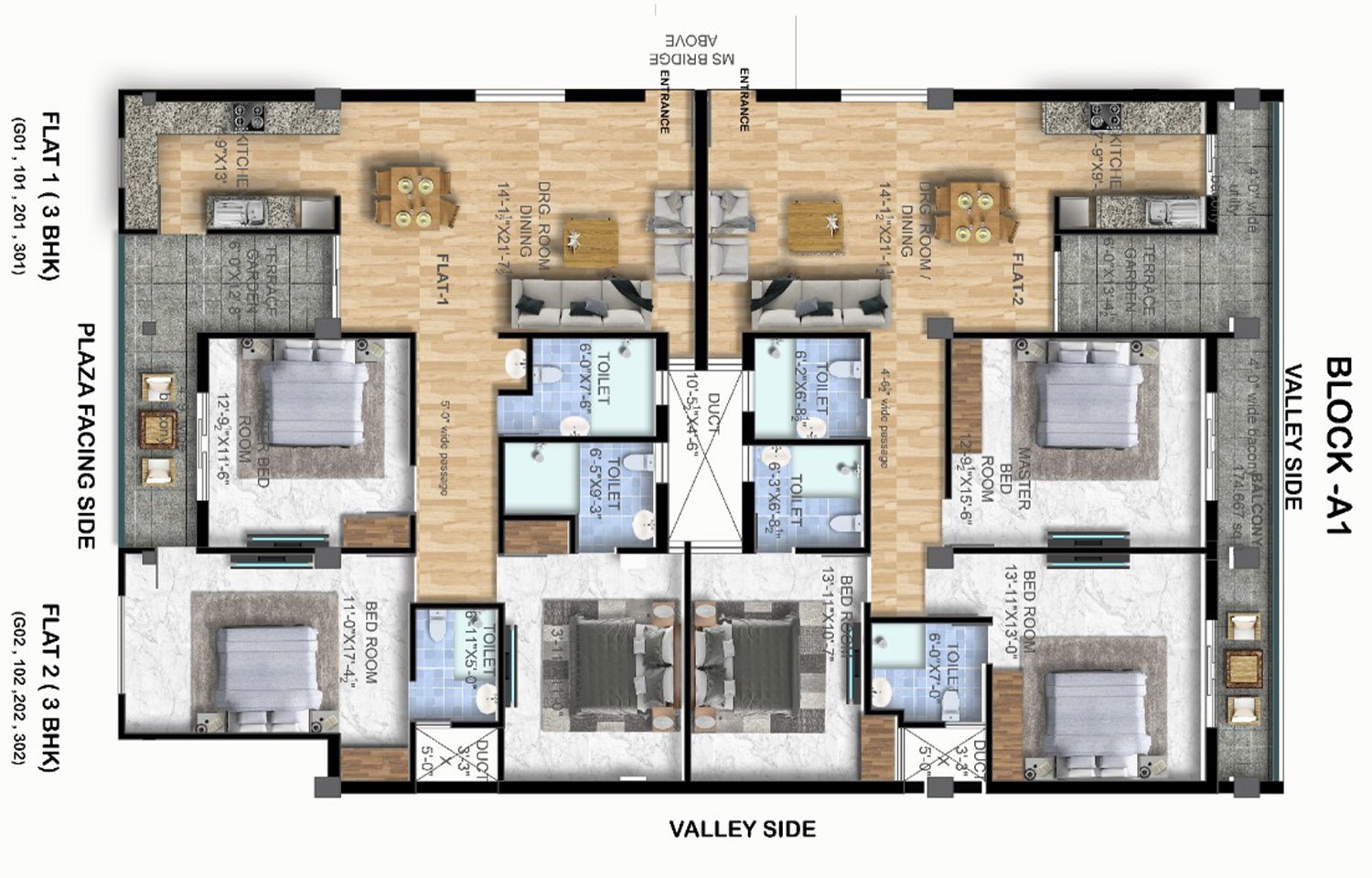 Cliffton Valley 3 BHK (Block A1) floor plan