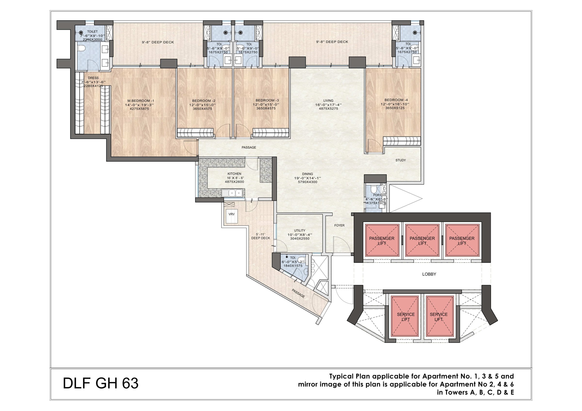 DLF The Arbour 4 BHK + Study + Utility floor plan