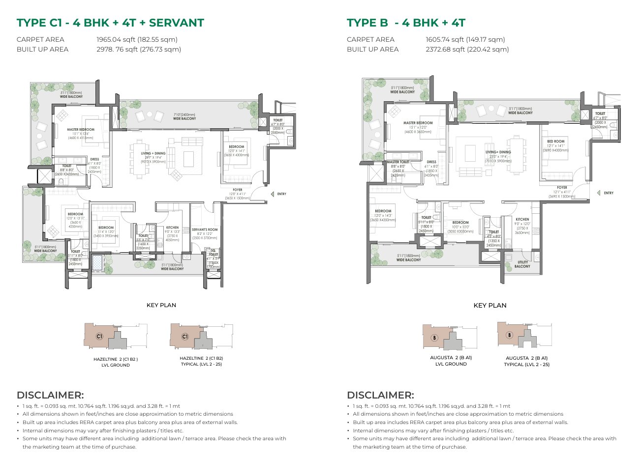 Eldeco Fairway Reserve 4 BHK + 4T + Servant (Type C1) and 4 BHK + 4T (Type B) floor plan