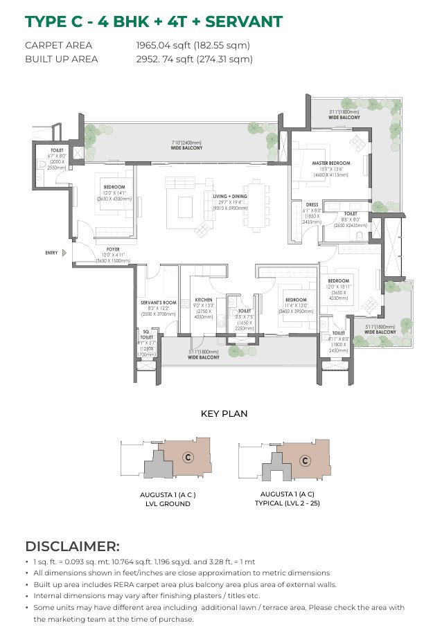 Eldeco Fairway Reserve 4 BHK + 4T + Servant (Type C) - carpet floor plan