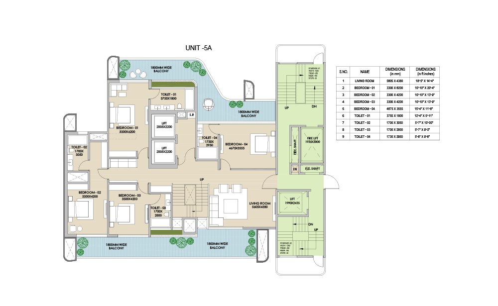 Ganga Nandaka 5 BHK Penthouse Unit 5A (bedroom level) - super floor plan