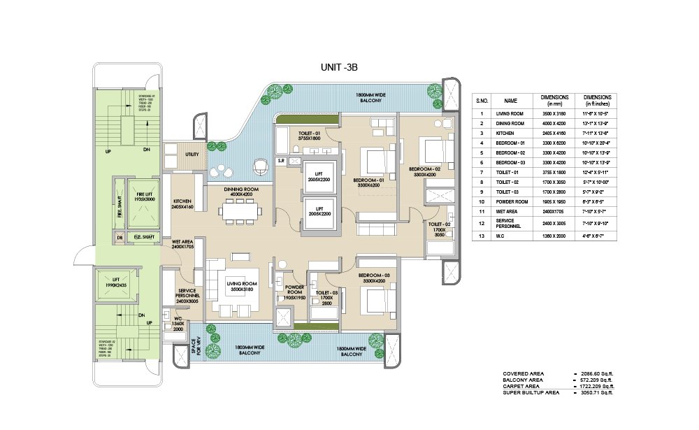 Ganga Nandaka 3 BHK Unit 3B - super floor plan
