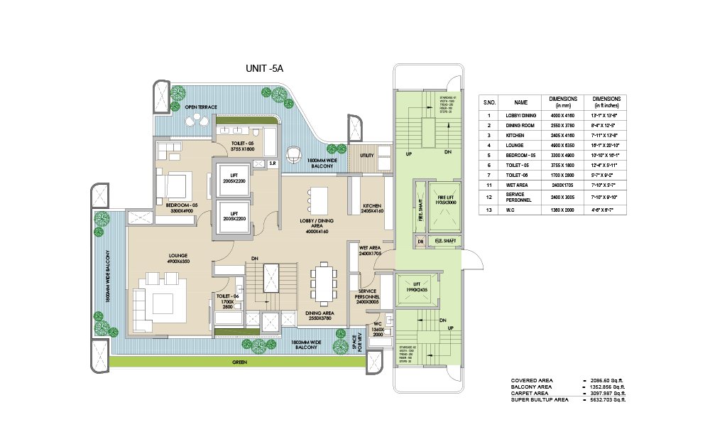 Ganga Nandaka 5 BHK Penthouse Unit 5A (lounge level) floor plan