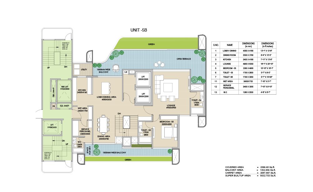 Ganga Nandaka 5 BHK Penthouse Unit 5B (lounge level) floor plan